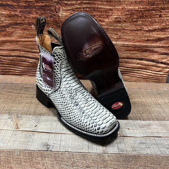 Men's Wéstern Vaquero Half boot PYTHON Print Leather Botin punta cuadrada - Picture 1 of 6